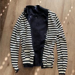 Jil Sander Navy Lot of 2 Silk Blouse + silk blend cardigan 34